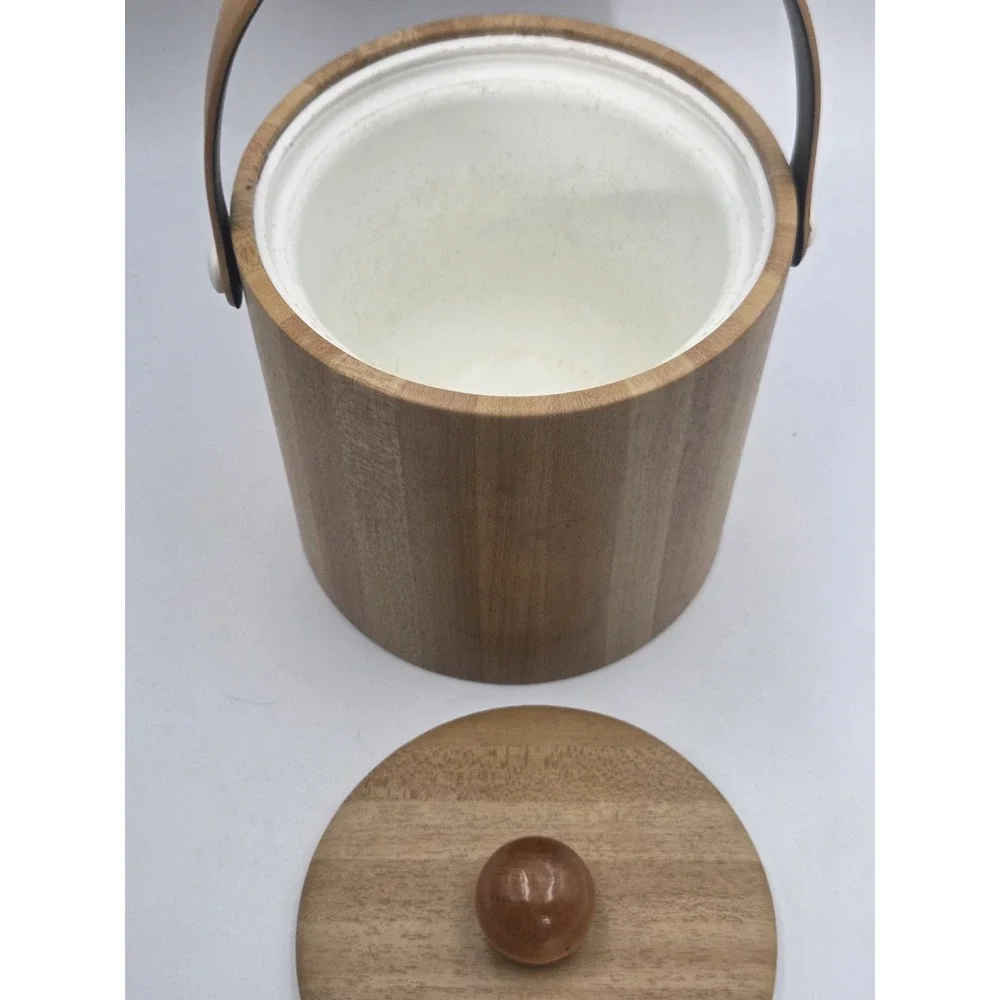 Vintage 70's Ice Bucket Faux Wood Irvinware MCM Barware USA Insulated